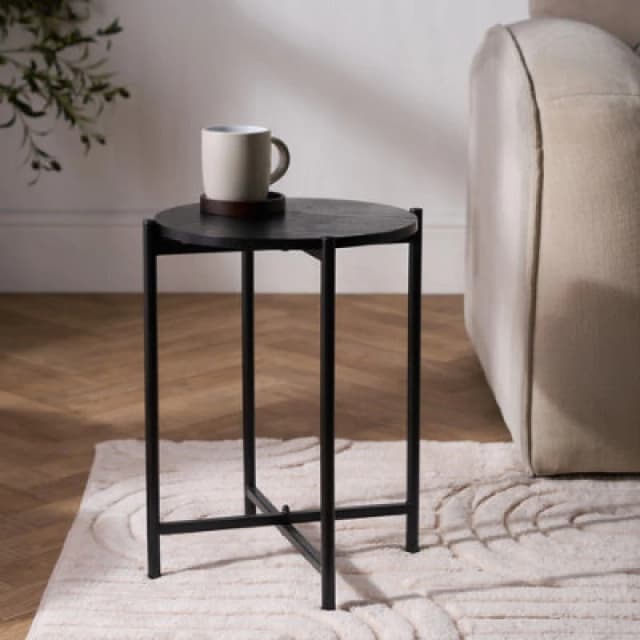 OHS OHS Round Side Table Coffee End Tables Nightstand with Metal Frame in Black One Size Unisex 5027434229697