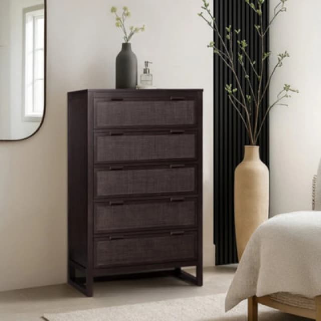 Teamson Home Hatteras Chest Of Drawers 5 Drawer Bedroom Dresser, Espresso
