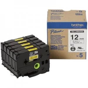 Brother HGe-631V5 Labelling tape 5 Piece set Tape colour: Yellow Font colour: Black 12mm 8 m