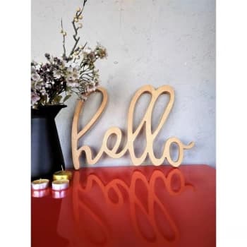 Hello - Natural Brown Decorative Wooden Wall Accessory