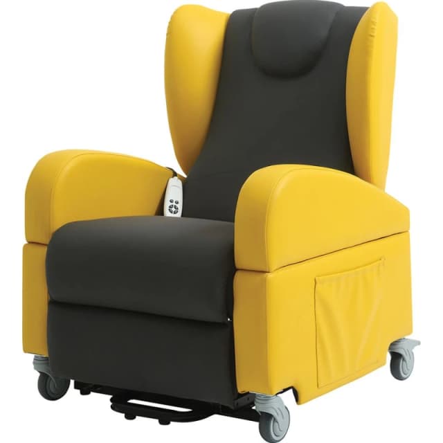 Loops Dual Motor Rise and Recline Lounge Chair - Wipe Clean PU Fabric Black and Yellow Black