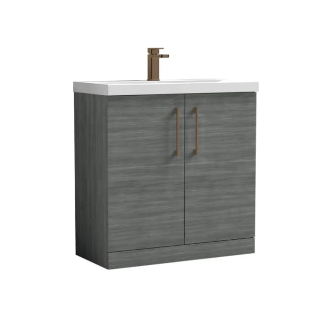 BALTERLEY Balterley Level Contemporary Bathroom Floor Standing 2-Door Vanity Unit & Mid-Edge Basin, Anthracite Woodgrain, 800mm BALARN505AH1516