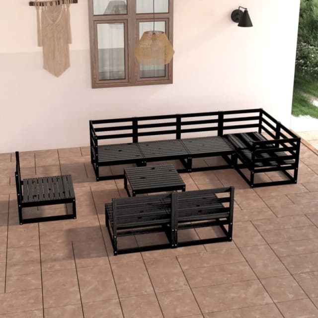 VIDAXL 9 Piece Garden Lounge Set Black Solid Pinewood Vidaxl 8720286467367