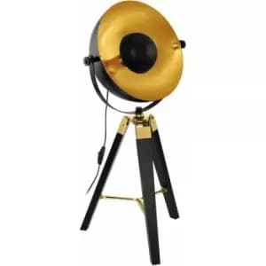 Table Lamp Desk Light Black & Brass & Gold Wood & Steel 1 x 60W E27 Bulb