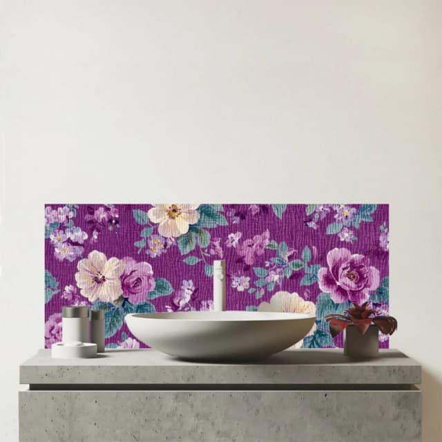 Warren Reed - Designer Purple Textured Flowers Glass Bathroom Splashback Purple Unisex