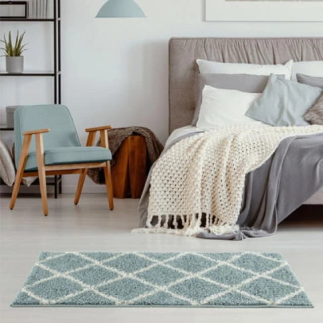 The Rugs Myshaggy Collection Rugs Diamond Design In Duck Egg Blue 383Db