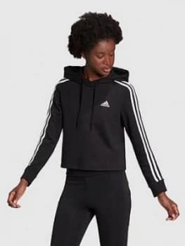 Adidas 3 Stripe Cropped Hoodie - Black/White