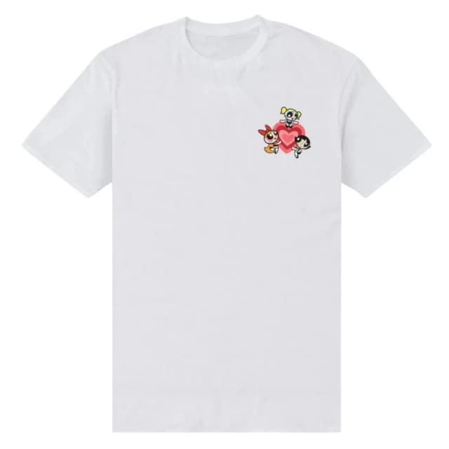 Powerpuff Girls Mens Chest T-Shirt in White Size: Small White Male S