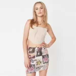 Missguided Mesh Ruched Mini Skirt Print - Multi