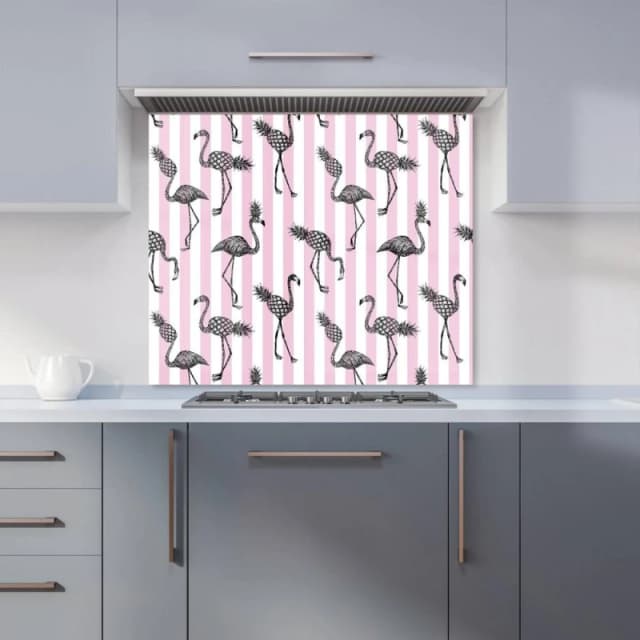 Warren Reed - Designer Pineapple Flamingo Kitchen Splashback in Pink Size: 900mm x 750mm Pink Unisex 900mm x 750mm