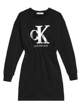 Calvin Klein Jeans Girls Monogram Sweatshirt Dress - Black, Size 10 Years, Women