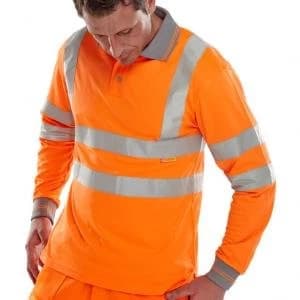 B Seen Polo Long Sleeved Hi Vis EN ISO20471 2XL Orange Ref