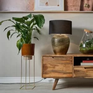 Akot Brass Table Lamp with Large Black Reni Shade