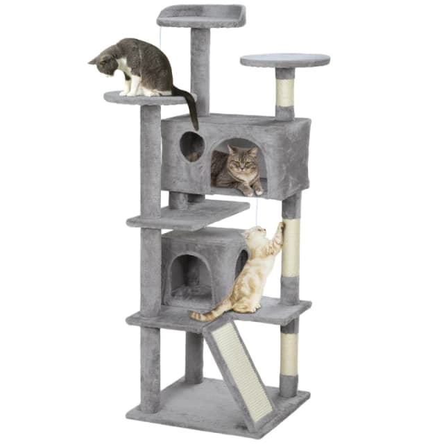 PawHut 138cm Cat Tree with Scratching Posts and Pad, Bed, Condos, Light Grey D30-874V00LG
