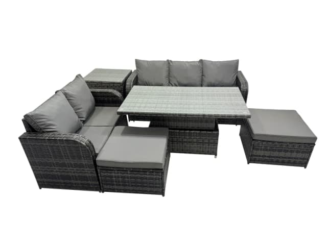 Fimous Rattan Garden Furniture Dining Set 7-seater with Side Table in Dark Grey Dark Grey Unisex