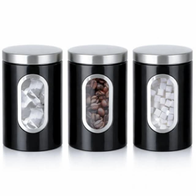 Innoteck Essentials 3Pc Stainless Steel Kitchen Canister Set With Viewing Window & Secure Lids - Black