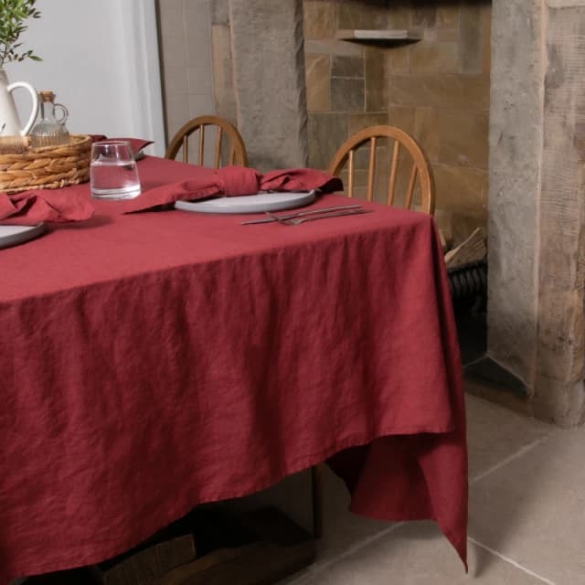Native Natural Brick Red Pure Linen Tablecloth Red Unisex