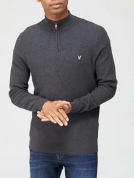 Lyle & Scott Quarter Zip Moss Stitch Jumper - Charcoal