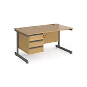 Dams International Straight Desk with Oak Coloured MFC Top and Graphite Frame Cantilever Legs and 3 Lockable Drawer Pedestal Contract 25 1400 x 800 x