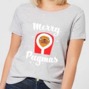 Merry Pugmas Womens T-Shirt - Grey - 3XL