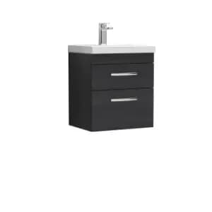 Nuie Athena 500 Wall Hung 2-drawer Vanity & Mid-edge Basin - Black Woodgrain