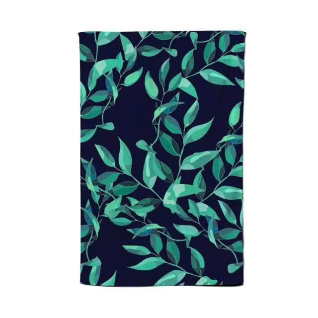 Warren Reed - Designer Delicate Green Foliage Tea Towel in Blue Blue Unisex