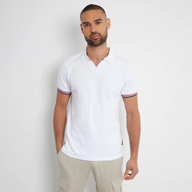 Threadbare Trophy Neck Cotton Polo Shirt - White White S