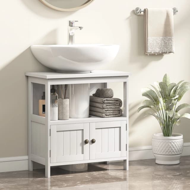 KLEANKIN Pedestal Under Sink Cabinet w/ Doors, Bathroom Storage Organizer Unit White - White - Kleankin 5056534577070