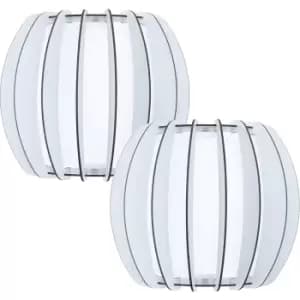 2 PACK Wall Light Colour White Shade White Wooden Curved Slats Glass E27 1x60W