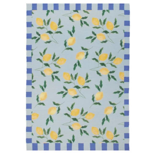 Furn Furn Lemons Printed Indoor/Outdoor Rug in Blue Size: 120cm x 170cm Blue 120cm x 170cm Unisex 5025532823878