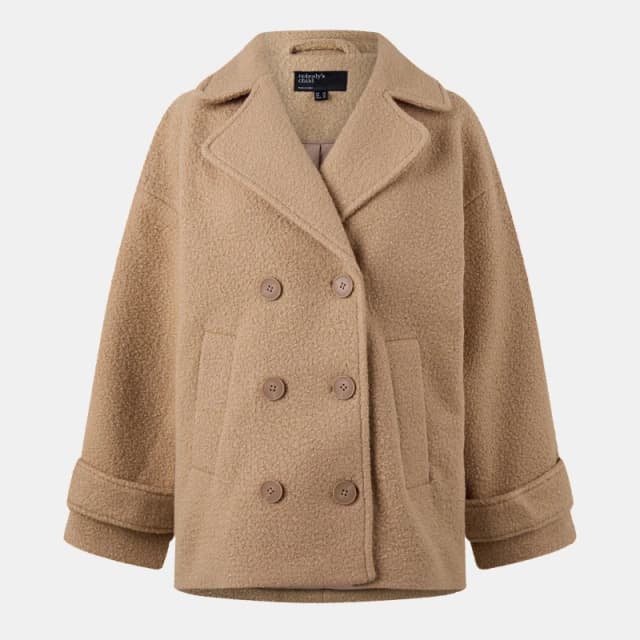 Nobodys Child Womens Borg Textured Double-Breasted Tailored Fit Pea Coat Beige female 10 (S)