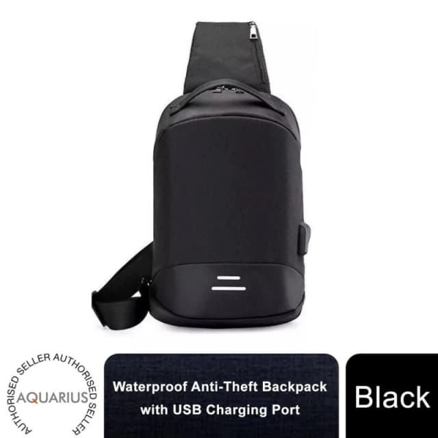Aquarius Aquarius Waterproof Anti-Theft USB Laptop Backpack - Travel School Bag - Black