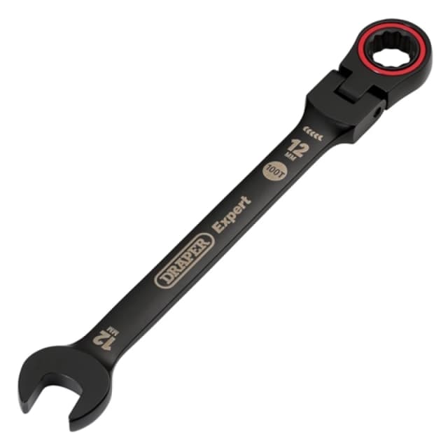 Draper Expert HI-TORQ Metric Flexible Head Ratchet Combination Spanner, 12mm, Black 3918
