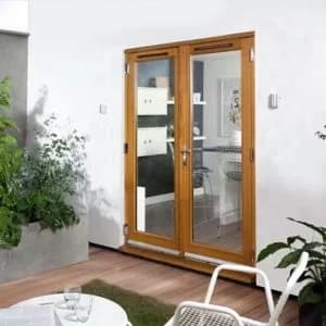 Canberra 1 Lite Glazed Laminated Golden Oak External French Door Set, (H)2105mm (W)1205mm
