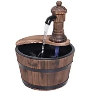 Outsunny Fir Wood Barrel Pump Fountain W/ Flower Planter, F27x37H cm