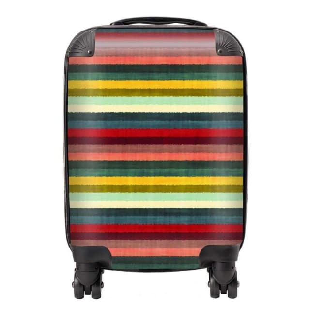 Warren Reed - Designer Multicolour Striped Brish Pattern Suitcase in Green Size: Large Green Unisex Large