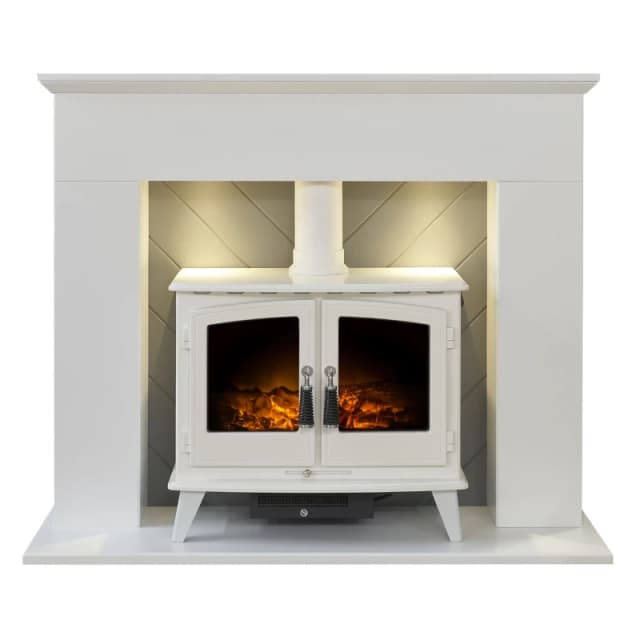 Adam Adam Corinth 1.8kW Woodhouse Electric Stove - White And Grey