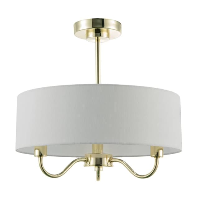 Happy Homewares Traditional Chandelier Semi Flush Ceiling Light with Linen Shade in Gold Gold Unisex
