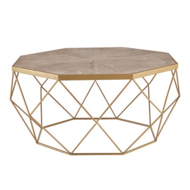 LIVIVO NAYI Coffee Table Geo Design with a Gold Segmented Top - Blonde Wood Gold