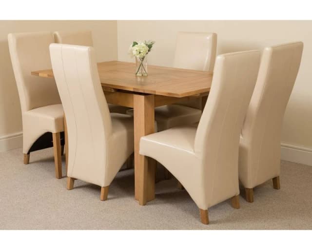Thats Furniture Richmond 90-150cm Square Oak Extending Dining Table + 6 Lola Leather Chairs in Cream Cream Unisex