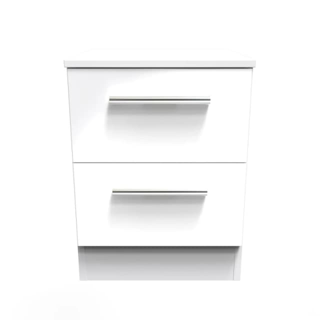 Trent 2 Drawer Compact Bedside Cabinet In White & White Matt (Ready Assembled)