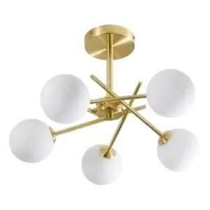 Spa Lindos 5 Light Ceiling Light Opal Glass and Satin Brass