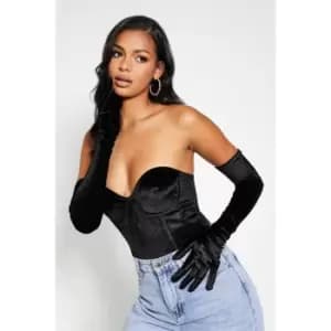 I Saw It First Velvet Bandeau Bodysuit with Gloves - Black