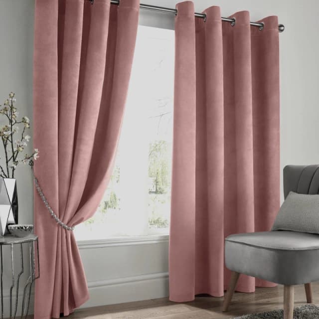 Alan Symonds Velvet Blackout Ring Top Eyelet Curtains Blush unisex 117x137cm
