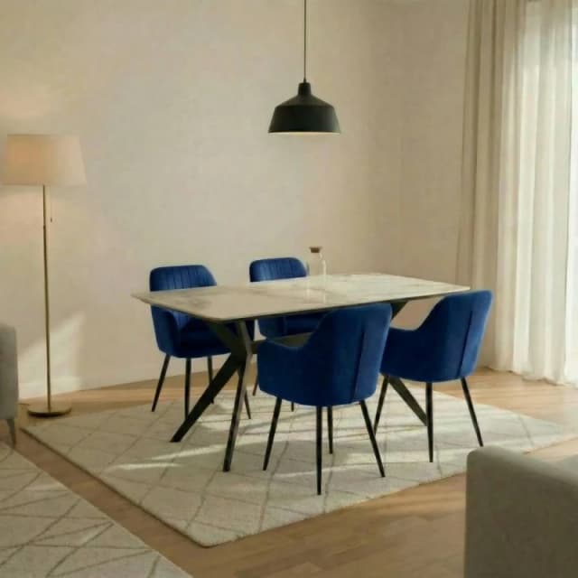 Outdoor Living San Diego Marble Top Dining Table with Charlotte Velvet Chairs - Blue Blue Unisex