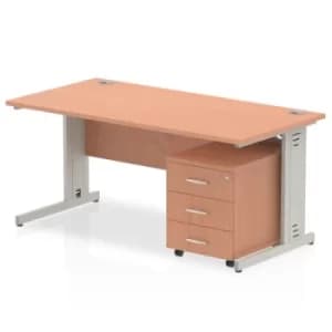 Impulse 1200 Straight Wire Managed Workstation 500 Three drawer mobile Pedestal Bundle Beech