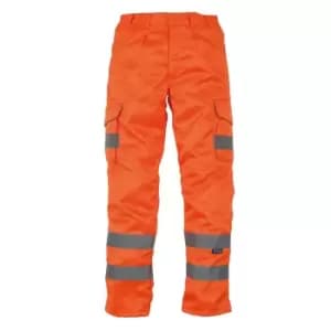 Yoko Mens Hi-Vis Cargo Trousers With Knee Pad Pockets (30in Long) (Orange)