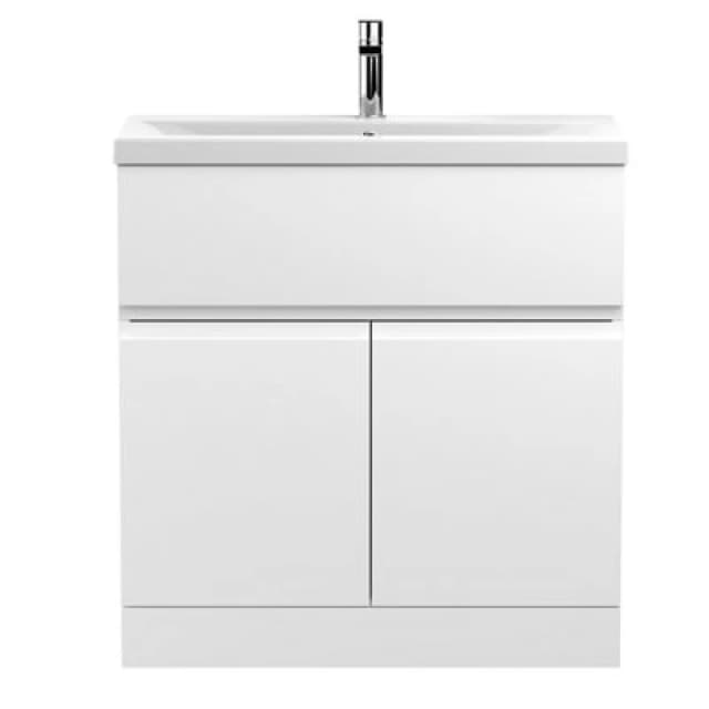 Nuie Hudson Reed Urban Floor Standing 2 Door 1 Drawer Vanity Unit With Mid-Edge Basin, Durable Modern Vanity Unit In Satin White, 800mm