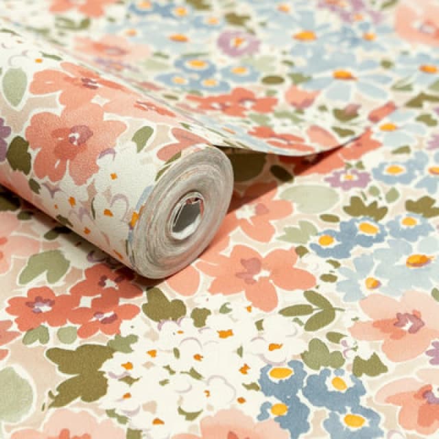 Grandeco Ditsy Flowers Floral Textured Wallpaper, Russet Pink