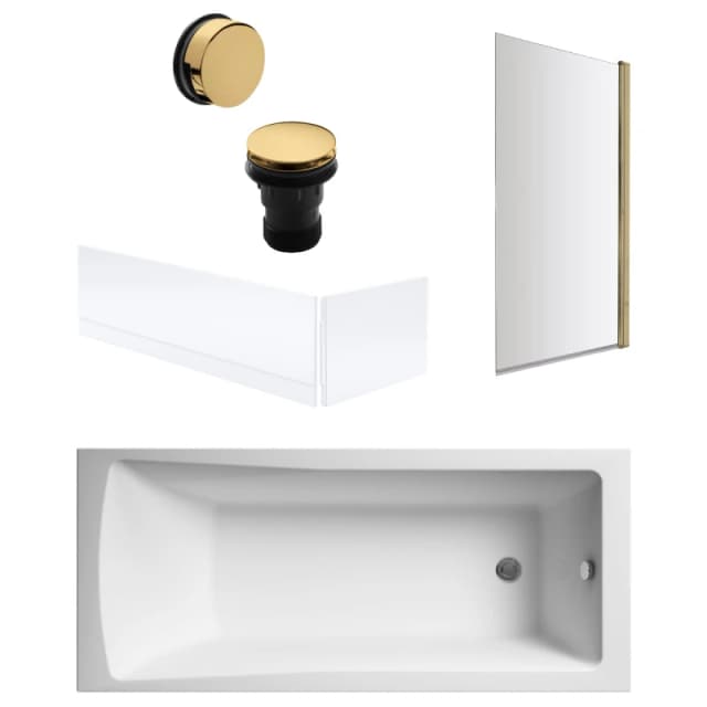 Balterley Square Bath, Brushed Brass Screen, Waste, Panels -1700x700mm Bronze